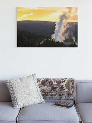 Daisy Geyser eruption at sunset